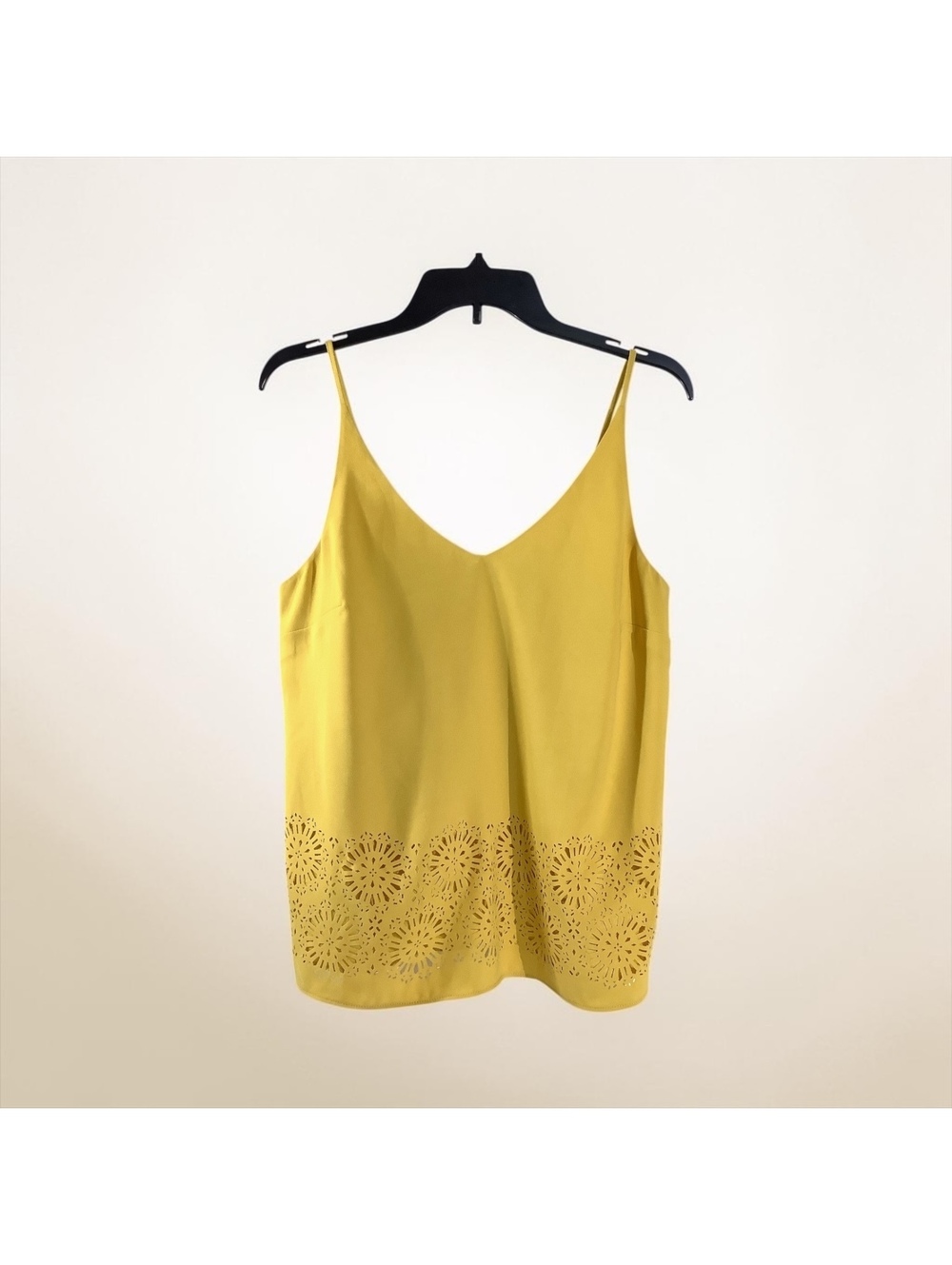 NWOT Banana Republic Mustard Camisole with Floral Laser Cut Eyelet Hem, S
